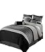Chezmoi Collection 7-Piece 3-Tone Black Gray Embroidery Comforter Set/Bed-in-a-Bag, Full/Double