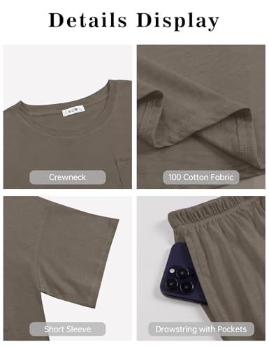 Image of KCW Pajamas for Women Set 2 Piece 100% Cotton Lounge Sets Short Sleeve Top and Shorts Pj Set Sleepwear Outfits