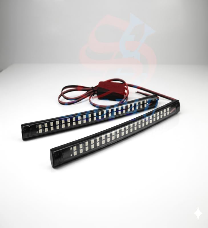 Image of Dual Color Red Blue LED DRL Strip for Car & Bike | Flashing Grill Light | Universal 12V Waterproof Vehicle Decoration Light