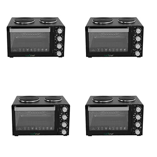 NutriChef PKRTO28 Kitchen Countertop Multi-function Convection Rotisserie Toaster Oven Cooker with Dual Food Warming Hot Plates, Rotisserie Fork, Grill Rack, and Baking Tray (4 Pack)