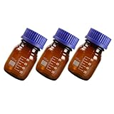 KOMBIUDA Botellas de Reactivo de Vidrio Ámbar 100 Ml Tapa de Rosca Azul, Frascos de Laboratorio Herméticos para Muestras Químicas, Paquete de 3 Unidades, Uso Industrial y Científico