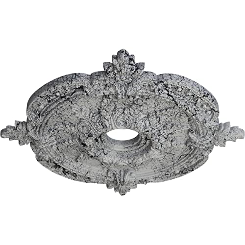 Image of Ekena Millwork CM28BEUWC 28-3 /8 inch x 3-3 /4 inch x 1-5 /8 inch Benson Classic Ceiling Medallion, Ultra Pure White Crackle