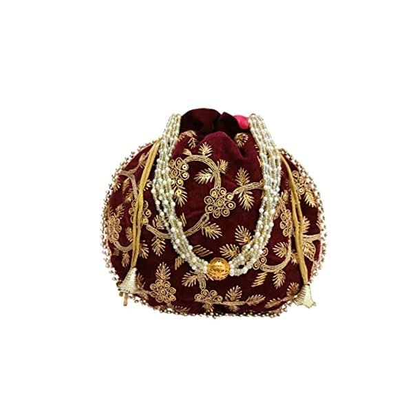 ATHZ Potli bag Velvet chocolate brown MATKA DESIGN for Women Wristlets Return Gifting handbags for Festivals Birthday wedding Purses
