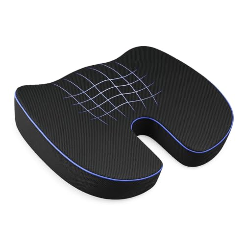 Image of Orthopedic Memory Foam Seat Cushion for Office Chair | Coccyx Tailbone Pain Relief Cushion | Ergonomic U-Shaped Sitting Pillow for Office, Car, Wheelchair & Home | (Black, Pack of 4)