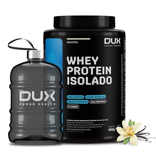 Whey Protein Isolado Baunilha Pote 900g + Mini Galão 1,8L – Ganho Muscular – Baixo Teor de Carboidratos – Dux Human Health