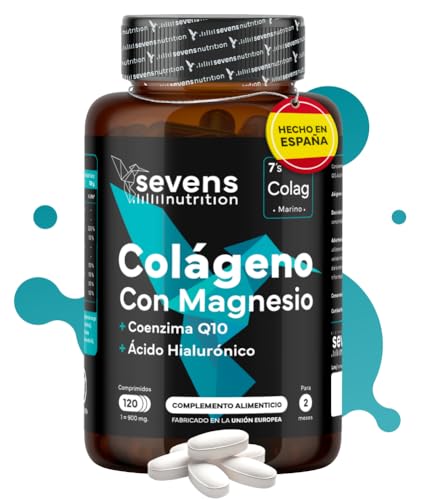 Colágeno con Magnesio Ácido Hialurónico y Coenzima Q10-120 Cápsulas - Colágeno Marino...