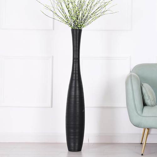 Leewadee Grand Vase A Poser Au Sol 105 cm Haut - Vase De Sol pour Fleur Ou Pampa, Noir, Résine