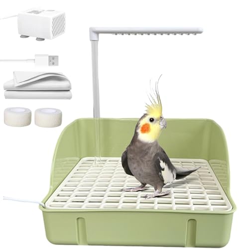 自動給水バードバス - 循環式鳥用シャワーファウンテン ポンプ内蔵,セキセイインコ・オウム・ヨウム・コンゴウインコ・ボタンインコ用広々バスタブ 鳥かご用品
