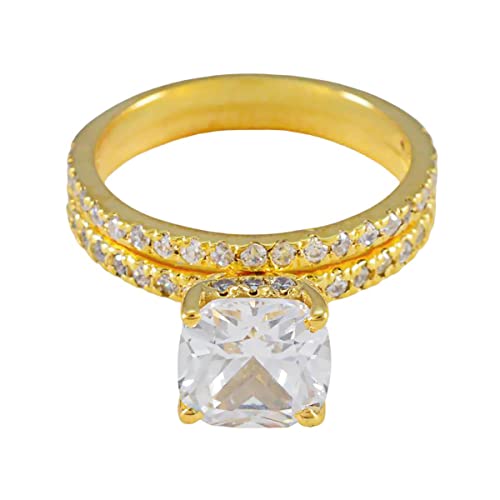 Bague en argent sterling 925 plaqué or blanc et cz coussin pour femme
