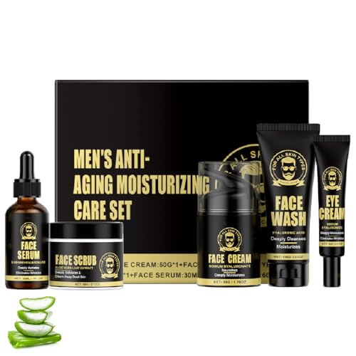 5-Piece Men’s Anti-Aging Skincare Set, Face Wash, Scrub, Day/Night Moisturizer, Eye Cream & Anti-Wrinkle Serum, Hydrating, Firming & Brightening, Suitable for All Skin Types (1)