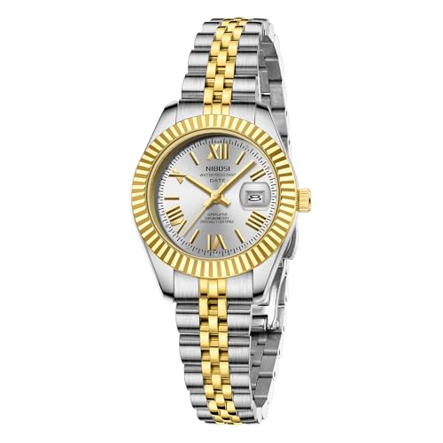 Image of NIBOSI Watches for Woman Analog Quartz Stainless Steel Diamond Rose Gold Green Small Dial Women Watches Classic Wrist Watch Date Waterproof