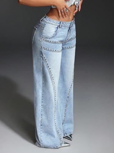 Women's Classic Jean Pocket Rivet Wide-Leg Casual Jeans4