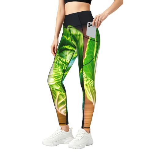 Pantalones de yoga opacos estampados col brillante con bolsillos laterales elásticos fitness
