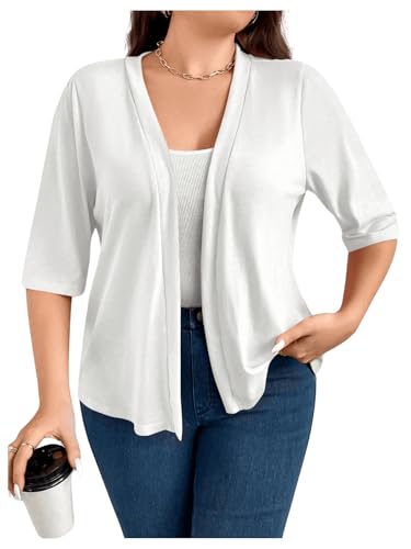 WDIRARA Women's Plus Size Lightweight Open Front Cardigan Casual Half Sleeve Kimono Cardigans