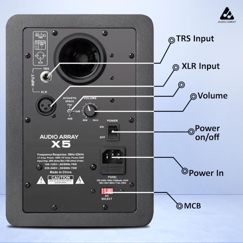 Image of Audio Array 5-Inch 2 Way Near Field Studio Monitor Speakers Pair | 140W RMS Class AB Amplification | Kevlar Woofer, Silk Dome Tweeter | XLR /TRS Inputs | 56Hz-22kHz Frequency Response | X5