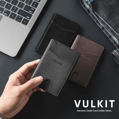 VULKIT Bifold Front Pocket Slim Wallet RFID Blocking Minimalist Thin Genuine Leather Credit Card Holder Wallet for Men and Women Nappa Black2