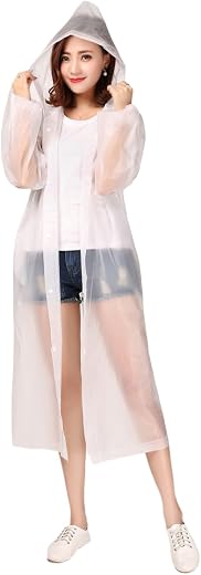 FIRMED STRING RAINCOAT FOR WOMEN-PVC Material TRANSPARENT WATERPROOF REUSEABLE RAINWEAR WITH FUNCTIONAL POCKETS, ADJUSTABL...