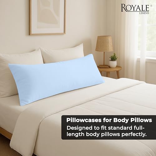 Image of ROYALE LINENS Body Pillow Cover - Double Brushed 1800 Microfiber - 20 inchx54 inch with Hidden Zipper Closure - Wrinkle & Fade Resistant - Super Soft Body Pillowcase (Lake Blue, Pack of 2)