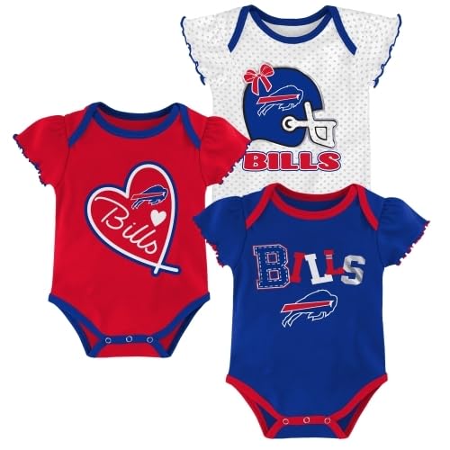 Outerstuff NFL Buffalo Bills Newborn Baby and Infant Short Sleeve Bodysuit 3-Pack, 3-6 Months