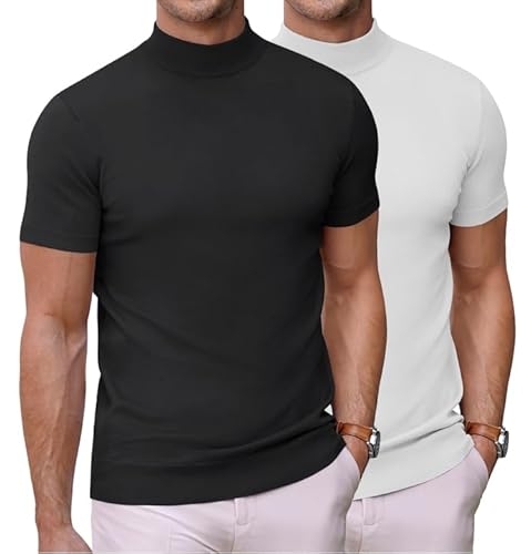COOFANDY Maglietta da uomo a collo alto, a maniche corte,