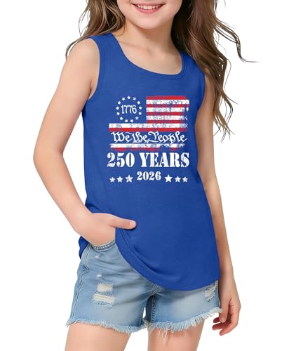 Image of CAZYCHILD Girls American Flag Tank Tops Boys 4th of July Shirts USA Summer Sleeveless Tee Independence Day Outfit 5-14y