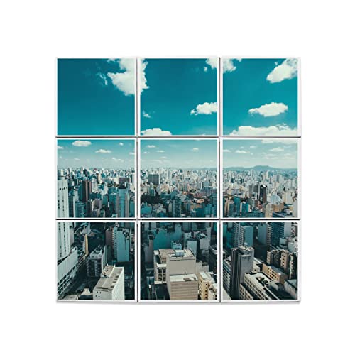 Carreaux Céramique Décoratif Ville Ciel Bleu | Lot de 9 Tableaux Muraux 45x45cm