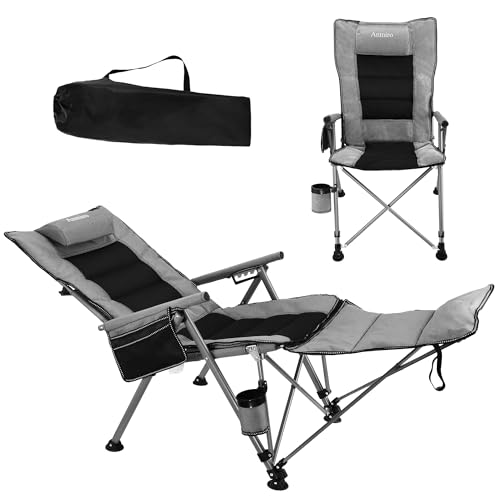 Folding Reclining Camp Chair with Footstool for Camp Picnic Lawn Fishing