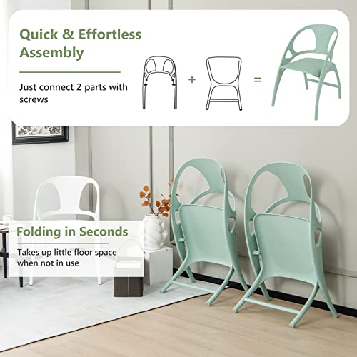 Giantex Folding Dining Chairs Set Of 2, Outdoor Plastic Dining Chairs With Armrest And High Backrest, 330 Lbs Modern Dining Chairs For Dining Room Kitchen, Green #TOP4
