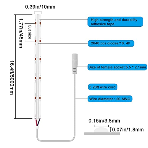 Tatazone 528 Leds/M Ultra Bright Blue Cob Led Strip Lights With Connectors, 16.4Ft Dc24V Flexible Led Cob Light Strip, High Density Led Strip Lights Indoor For Kitchen, Bedroom, Cabinet,Curtain #TOP6