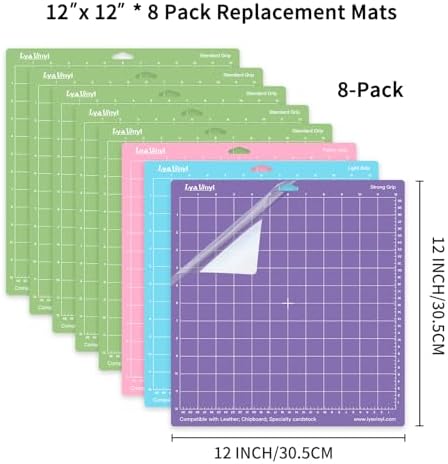 Cutting Mats for Cricut - Lya Vinyl 8 Pack Variety Cutting-Mats 13x14 INCH, for Permanent Vinyl(StandardGrip, LightGrip, StrongGrip, FabricGrip) for Explore Air Series & Accessories - 1