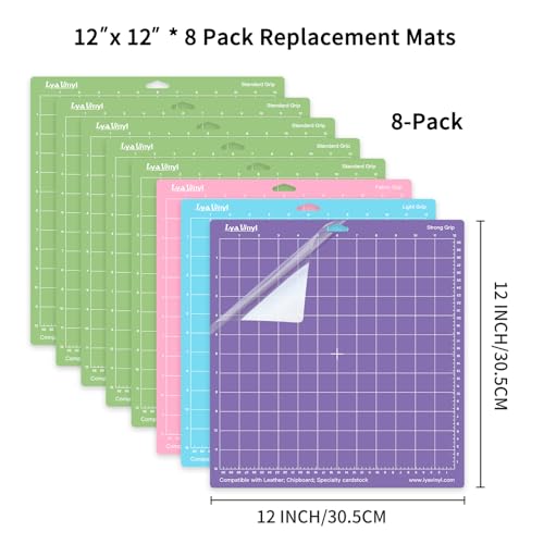 Cutting Mats for Cricut - Lya Vinyl 8 Pack Variety Cutting-Mats 13x14 INCH, for Permanent Vinyl(StandardGrip, LightGrip, StrongGrip, FabricGrip) for Explore Air Series & Accessories