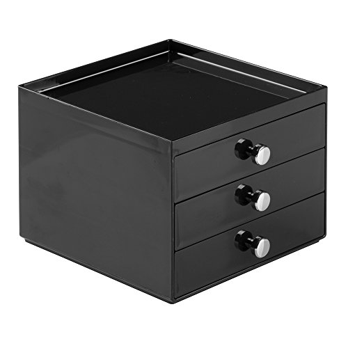 InterDesign Office Desk Organizer – Cabinet with 3 Slim Storage Drawers for Highlighters, Paper Clips, Scissors and Office Accessories, Black