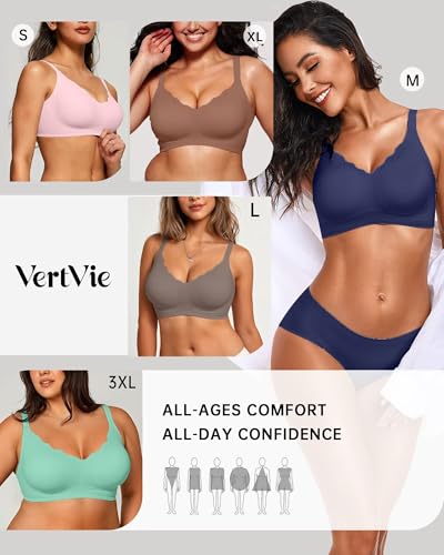 Image of Vertvie Women Seamless Jelly Bras No Underwire Supportive Wireless Push Up Full Coverage Bralette Comfy Scalloped T-Shirt Bra
