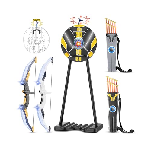 2 Pack Bow and Arrow for Kids LED Light Up Archery Set with 20 Suction Cup Arrows&2 Quivers Indoor Outdoor Games for Kids Ages 4-8 8-12 Birthday Gifts Toys for 5 6 7 8 9 10 11 12 Year Old Boys Girls