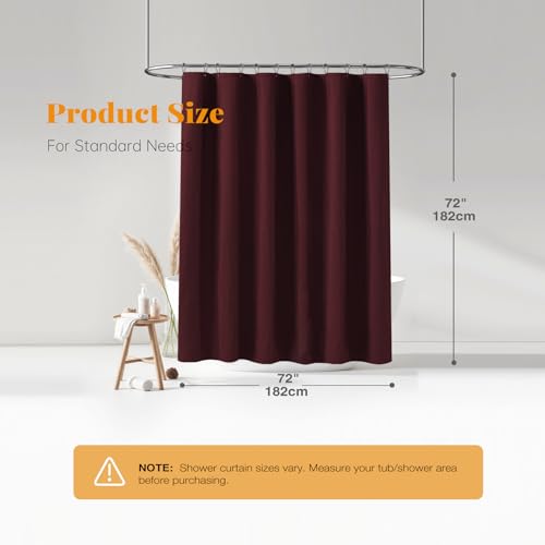 BTTN Burgundy Shower Curtain - Linen Textured Heavy Duty Waterproof Cloth Shower Curtain Set with 12 Plastic Hooks, Hotel Spa Luxury Simple Decorative Thick Fabric Shower Curtains for Bathroom - 72x72 by BTTN - Image 7