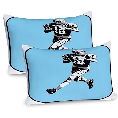 Ambesonne Sports Pillow Sham Set of 2, American Football League Game Rugby Player Run Original Retro Illustration, Quality Microfiber Bedding Item for All Seasons, 26" x 20", Blue Black White