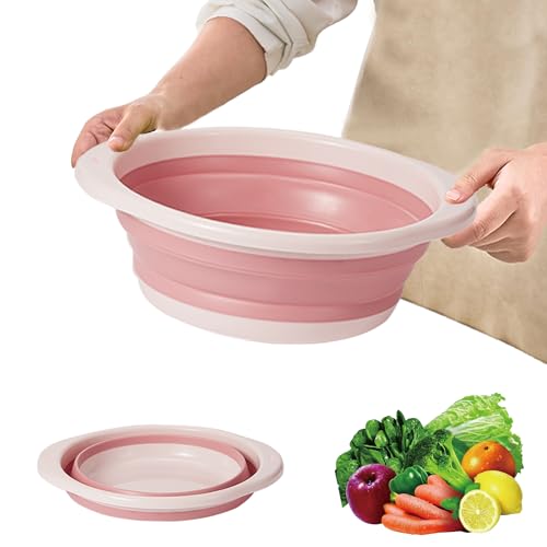 Collapsible Washing Up Bowl, Portable Folding Hand Wash Basin, Multipurpose Outdoor Travel Basin, Washing Up Bowl, Silicone Bowl Tub for Travel Camping Caravans Baby & Adult Wash (Pink White, Large)