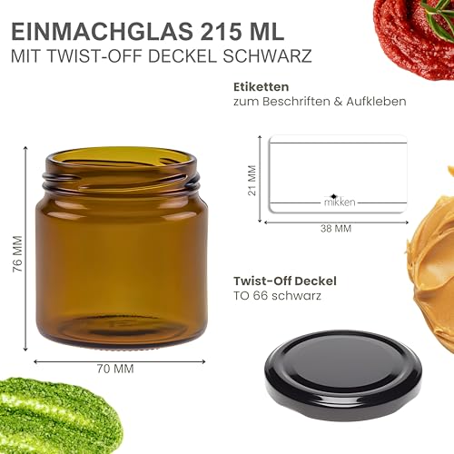 mikken 8 Einmachgläser 215ml braun Glasdose mit Deckel und Etiketten
