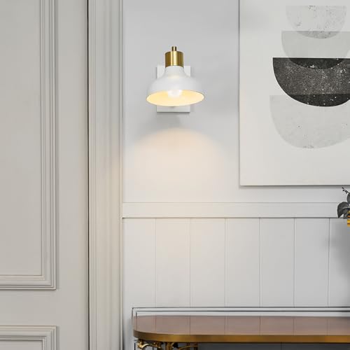 GLOBE Electric 51344 1-Light Plug-in or Hardwire Swing Arm Wall Sconce, White, Brass Accents, White-Cloth Cord, Mounted Bedside Lamp, Kitchen Sconces Wall-Lighting, Bulb Not Included - Image 4