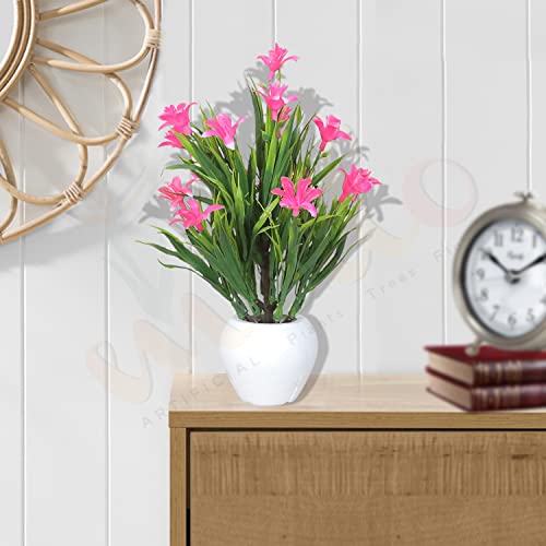 Image of Modo Combo of 2 Artificial Plants with Apple Pot for Home & Office Decor /Guldasta (21 CM) -Pink