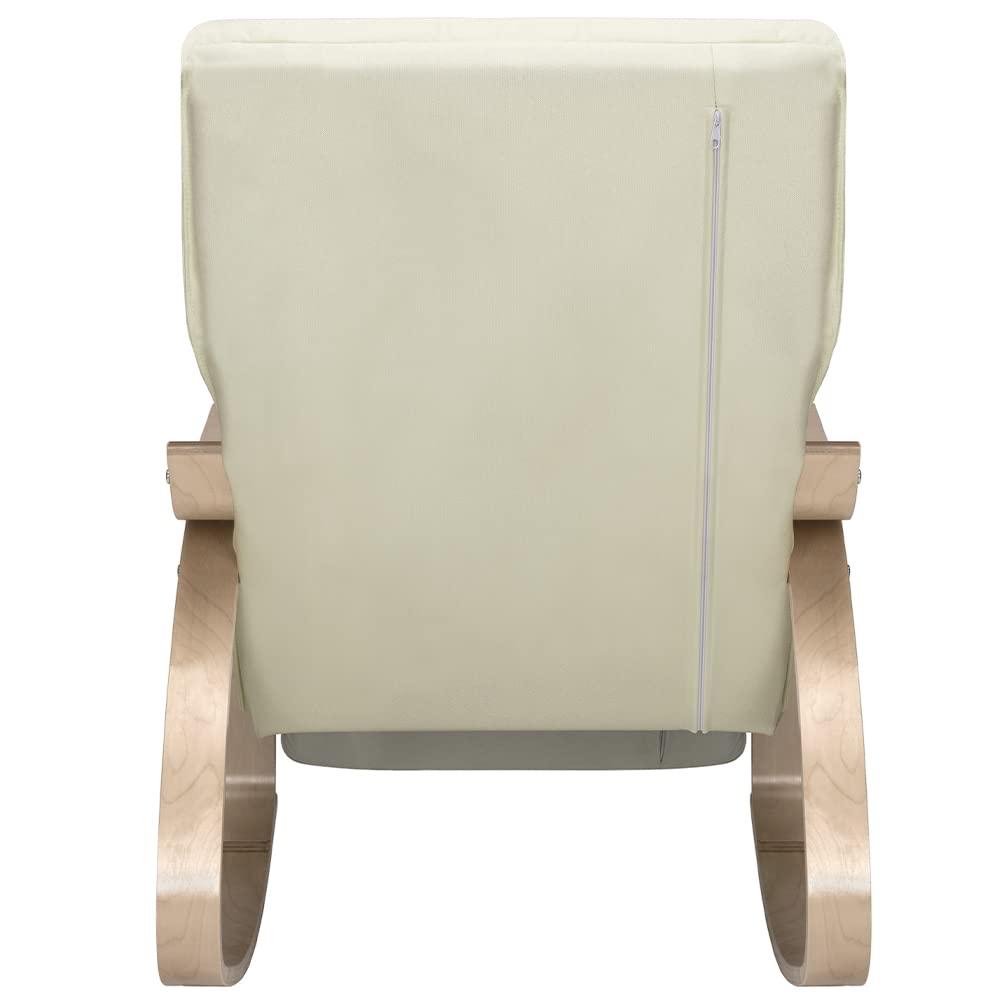 BAKAJI Sedia a Dondolo in Legno di Betulla con Rivestimento in Cotone Imbottito in Spugna Altissima Densità, Oscillante Relax con Poggiapiedi Regolabile e Cuscino, (Beige)