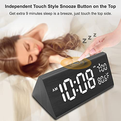 Dreamsky Wooden Digital Alarm Clock For Bedroom - 7.7" Electric Clocks With 2 Usb Ports, Large Numbers, Temperature, 0-100% Brightness Dimmer, Adjustable Alarm Volume, Snooze, 12/24H #TOP3