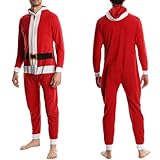 SLEEPHERO Men’s Fleece Onesie – Full Zip Hooded Union Suit – Soft Adult One-Piece Year-Round Lounge Set Santa Clause Medium