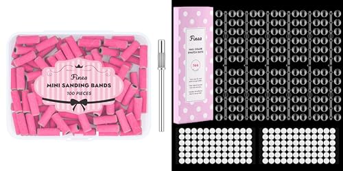 Finea 100 Pc Set Nail Drill Bits 240 Grit Fine Small Sanding Bands with 3.1mm Mini Mandrel + Finea 144pcs Gel Nail Polish Color Display Swatch Dots with Stickers Clear Transparent Acrylic image 5