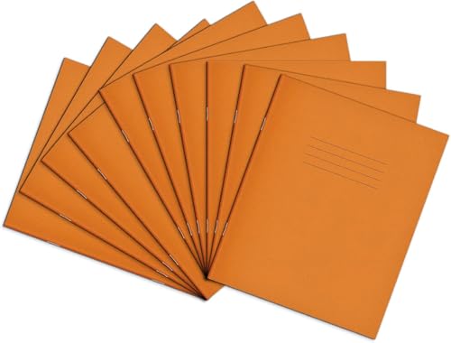 Rhino 8 x 6.5 Exercise Books, 48-Page / 8mm Lined Paper Notebook, 10-Pack, Writing Book, Office & School Stationery Supplies, Orange