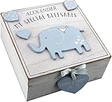 Personalised Elephant Keepsake Box - Baby Memory Box Personalised Keepsake Vintage Wooden Memory Box Room Decor Jewellery (Blue, Customised)