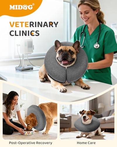 Image of MIDOG Dog Cone Collar for Large Medium Dogs, MD-102-Grey-L-102D-ashgrey