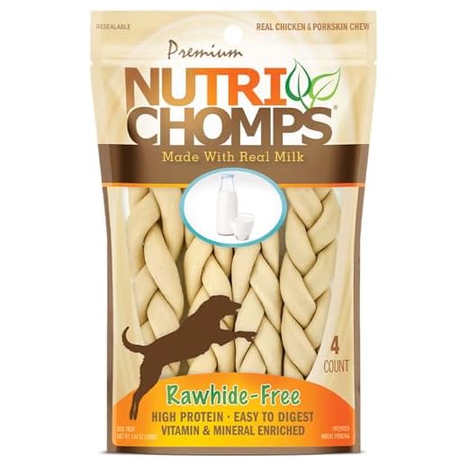 NutriChomps Dog Chews, 6-inch Braids, Easy to Digest, Long Lasting, Rawhide-Free Dog Treats, Healthy, 4 Count, Real Milk flavor