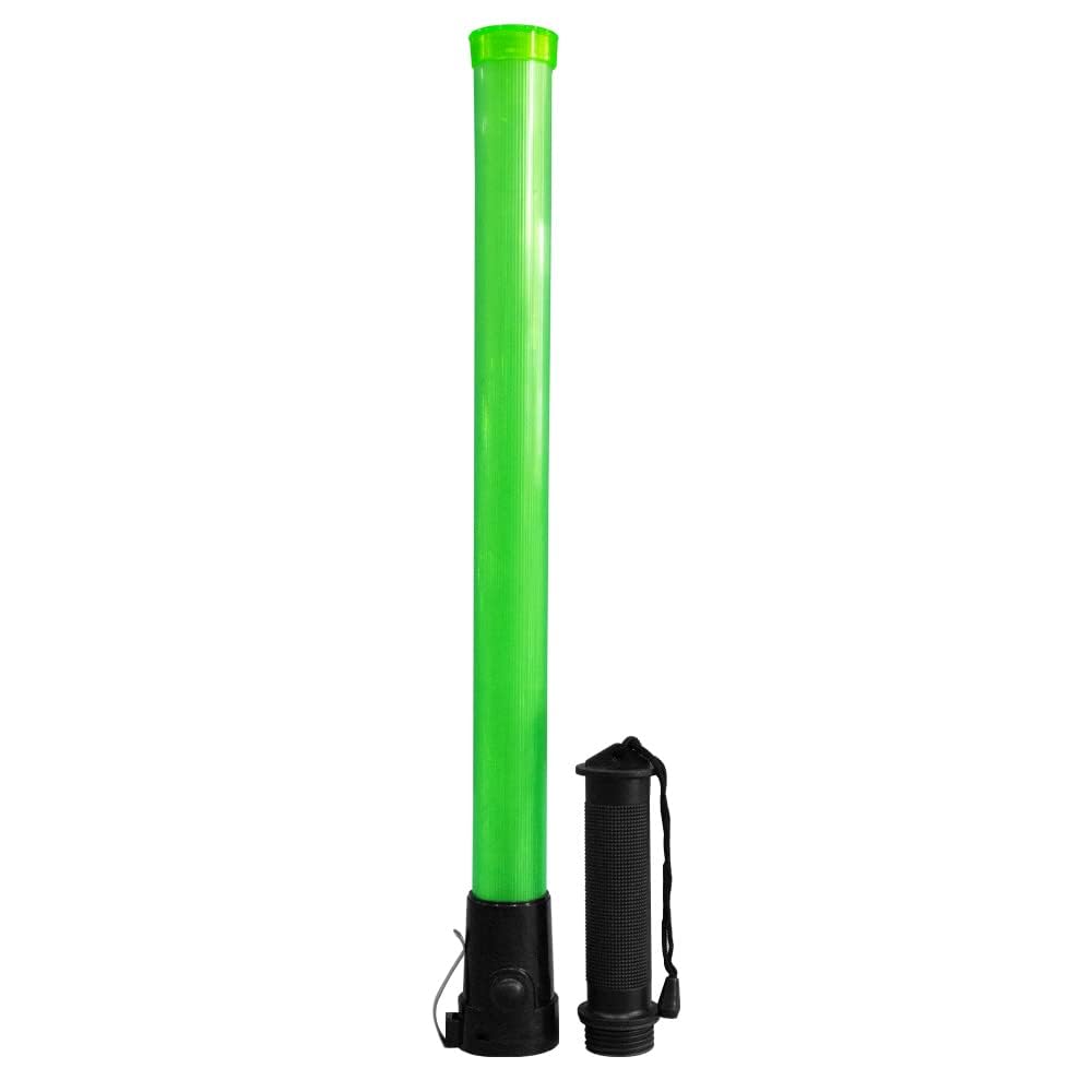 Traffic Safety Wand Baton LED Light | Weather-Resistant | Battery-Powered | Reflective Strip for Directing or Controlling Crowds and Traffic (Green)