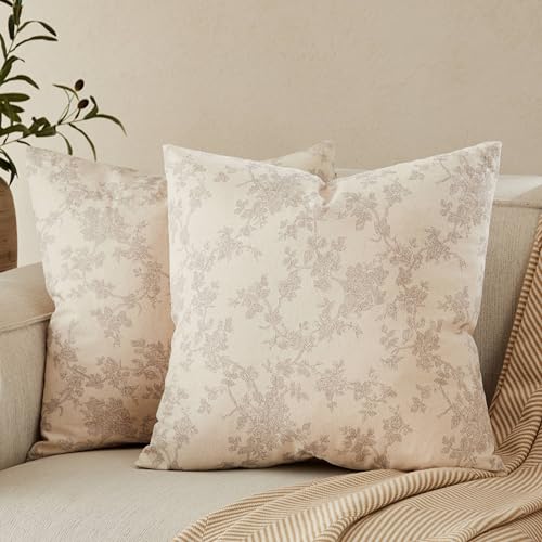 YZJZEDS 2 Pack French Floral Throw Pillow Covers 20x20in, Grey/Cream